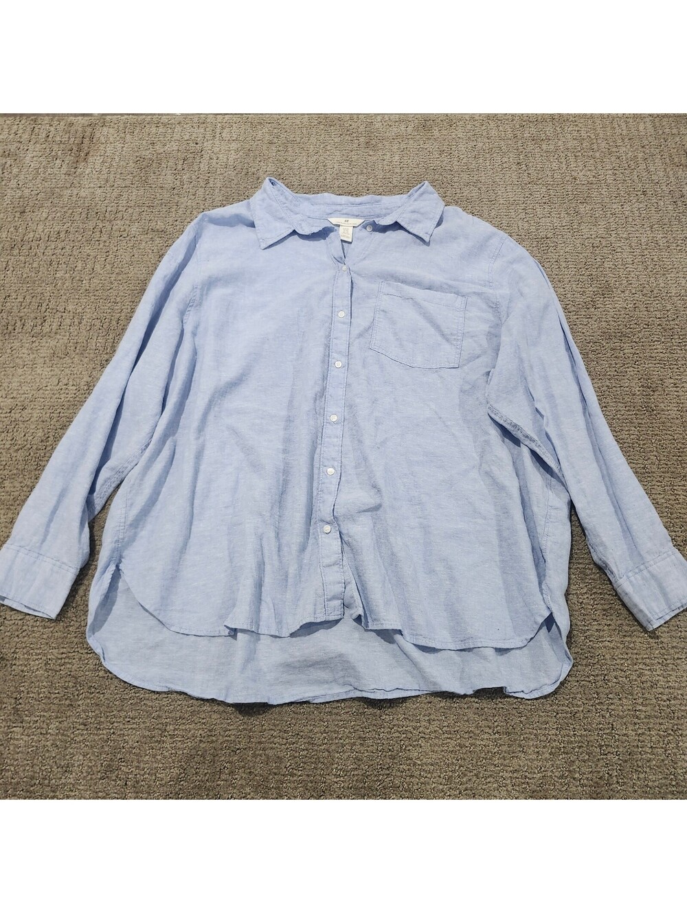 H&M Light Blue Linen Blend Button-Up Shirt XXL
